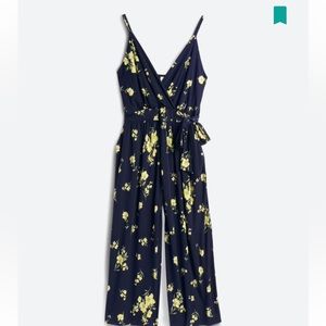 Kaileigh Rica Knit Crop Jumpsuit, Navy and Yellow, 1X